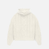 ESSENTIALS CABLE KNIT HOODIE - CLOUD DANCER