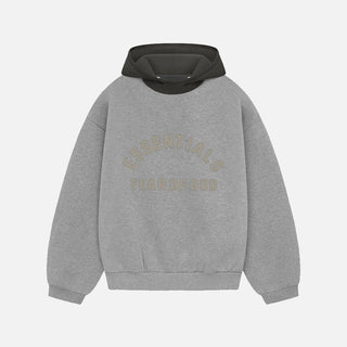 ESSENTIALS NYLON FLEECE HOODIE - INK / DARK HEATHER OATMEAL