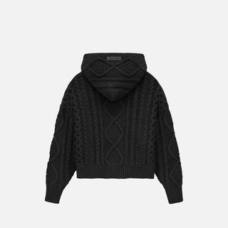 KIDS ESSENTIALS CABLE KNIT HOODIE - JET BLACK