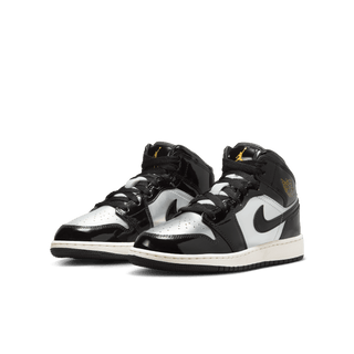 AIR JORDAN 1 MID SE (GS) - BLACK / METALLIC SILVER / METALLIC GOLD