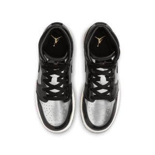 AIR JORDAN 1 MID SE (GS) - BLACK / METALLIC SILVER / METALLIC GOLD