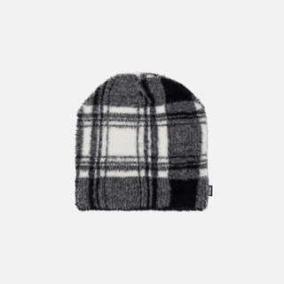 BRUSHED PLAID BEANIE - BLACK