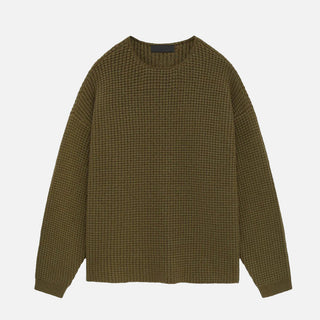 HEAVY WAFFLE CREWNECK SWEATER - MILITARY