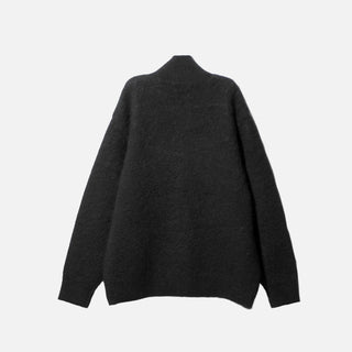 ZIPPED MOHAIR CARDIGAN - BLACK