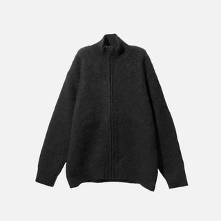 ZIPPED MOHAIR CARDIGAN - BLACK