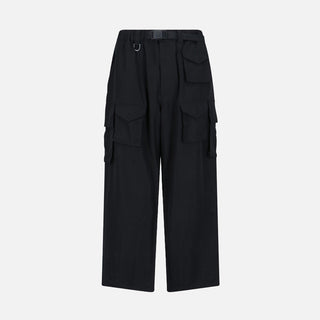 WASHED TWILL CARGO TROUSERS - BLACK