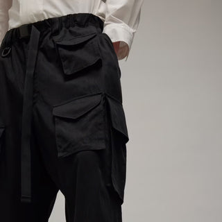 WASHED TWILL CARGO TROUSERS - BLACK