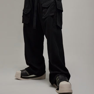 WASHED TWILL CARGO TROUSERS - BLACK