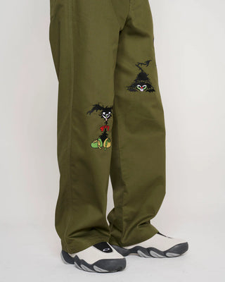 TWISTED SNOUT EMBROIDERED PANT - OLIVE