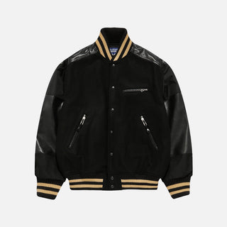 WOOL NYLON VARSITY JACKET - BLACK