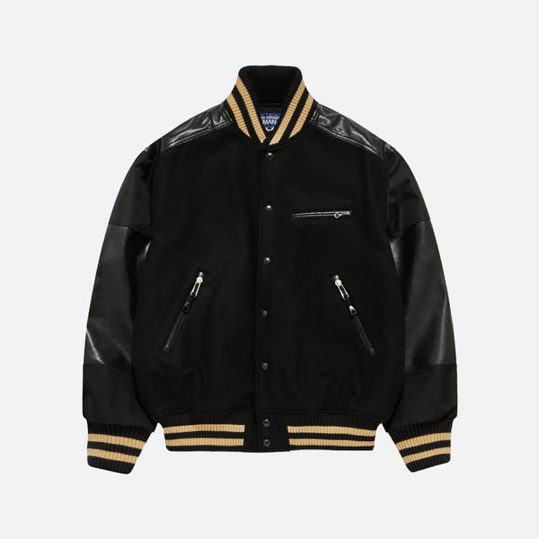 WOOL NYLON VARSITY JACKET - BLACK