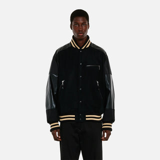 WOOL NYLON VARSITY JACKET - BLACK