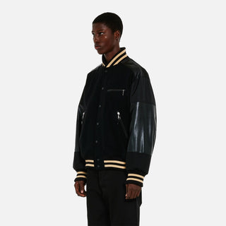 WOOL NYLON VARSITY JACKET - BLACK