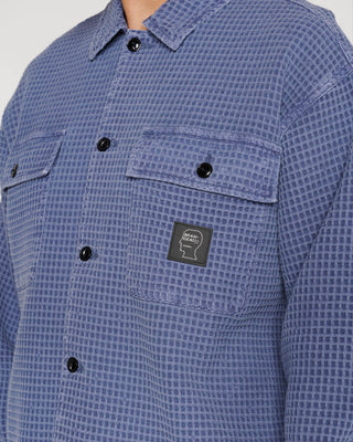 WAFFLE BUTTON FRONT SHIRT - BLUEBERRY