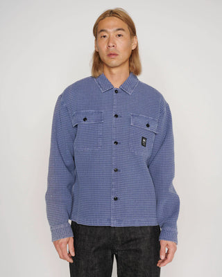 WAFFLE BUTTON FRONT SHIRT - BLUEBERRY