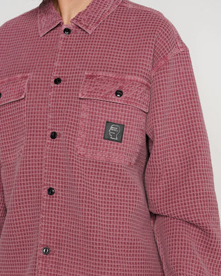 WAFFLE BUTTON FRONT SHIRT - RASPBERRY