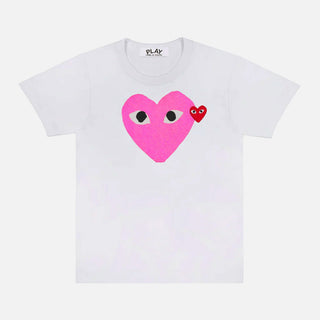 WOMEN`S PLAY HEART TEE - WHITE / PINK