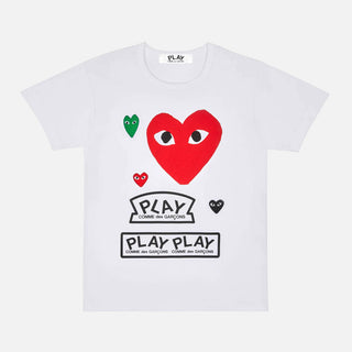 WOMEN`S MULTI HEART TEE - WHITE / RED