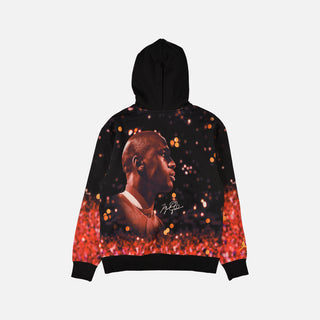 ALLOVER PRINT FLEECE HOODIE - BLACK