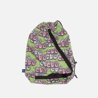 KAWS X CDG SHIRT PATTERNED PRINT BAG - GREEN / PINK