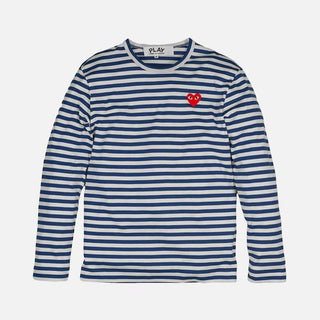 STRIPED HEART LOGO LS TEE - BLUE / WHITE