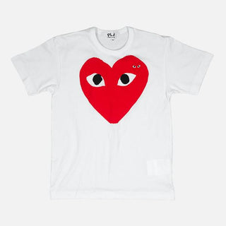 LARGE DOUBLE HEART LOGO TEE - WHITE / RED