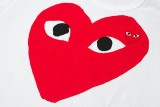 LARGE DOUBLE HEART LOGO TEE - WHITE / RED