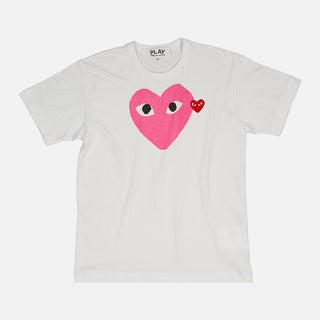 DOUBLE HEART LOGO TEE - WHITE / PINK